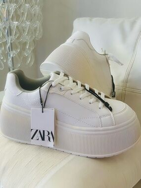 NEW. ZARA Women's White Platform Sneakers